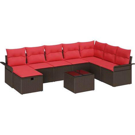 Gartensofa-set mit Kissen mit Speicher 9 pcs Poly Rattan vidaXL