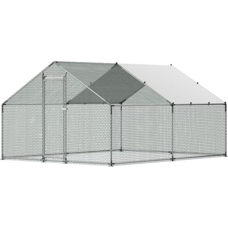 Mophorn Large Metal Chicken Coop, 9.8 x 13.1 x 6.6 ft, Walk-in Poultry Enclosure with Weatherproof Cover, Spire Roof Design for Chickens, Ducks, Rabbits, and More, Ideal for Backyard or Farm Use (1/5)