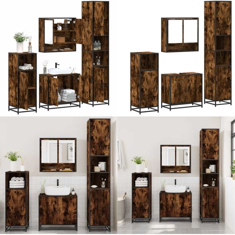 vidaXL Ensemble meubles salle de bain 4 pcs chêne fumé bois ingénierie