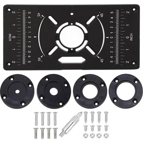 Router Table Insert Plate 120 x 235 mm, Universal Aluminium Alloy Plate with 4 Insert Rings, Router Tray for Carpentry Projects (Black) (1/5)