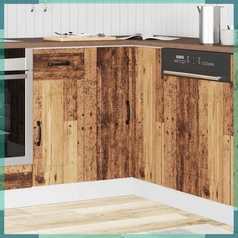 Armoire d'angle de cuisine - Kalmar - vieux bois - bois d'ingénierie - pieds réglables (1/5)