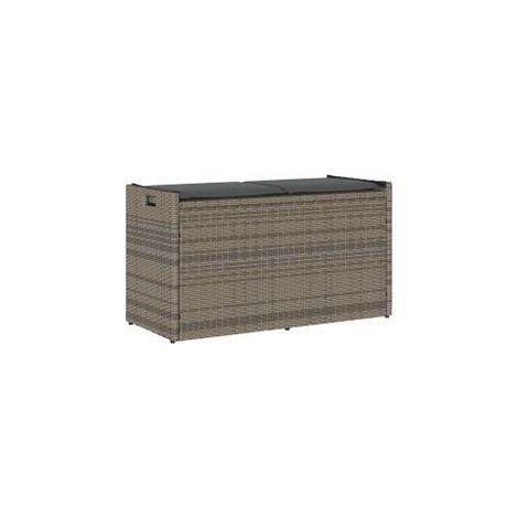 Banc de rangement extérieur coussin gris 100cm résine tressée (1/5)