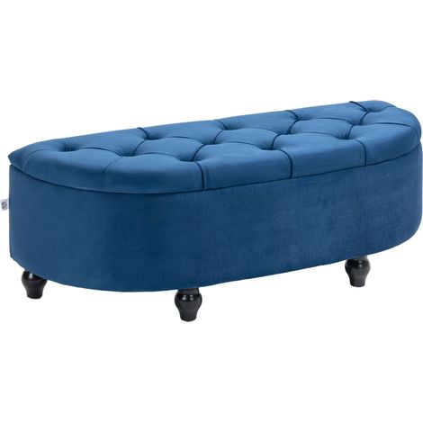 Pouf coffre demi-cercle capitonné ROMANE bleu (1/5)