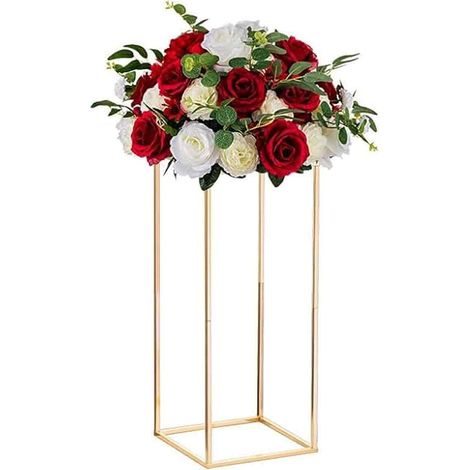 Vase À Fleurs - Structure Géométrique Rectangulaire En Acier Et Plastique - Doré - Hauteur 60 cm - Pour Décoration Mariage Ou Intérieur - 1 Pièce (1/5)