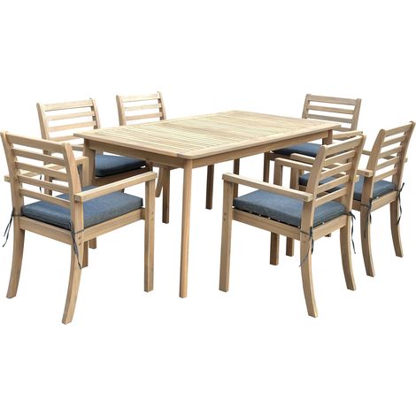 Set di mobili da giardino Acacia SIMILAN 6 posti - cuscini grigi