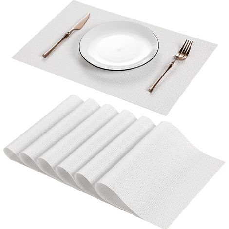 Lot de 6 Sets de Table lavables en Vinyle tissé antidérapant, résistants à la Chaleur, durables, faciles à Nettoyer (Blanc) (1/5)