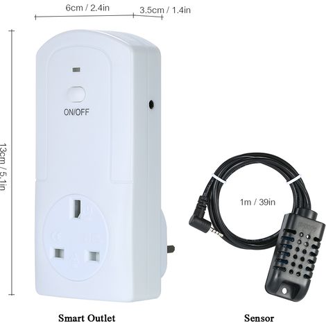 Enchufe inteligente: control mediante aplicación, termostato e higrómetro. Compatible con Alexa Echo. CA 90–250 V, 13 A.