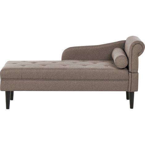 Chaise longue de tela diván de estilo moderno patas de madera cojín incluido fácil de limpiar gris pardo derecho Yvoire