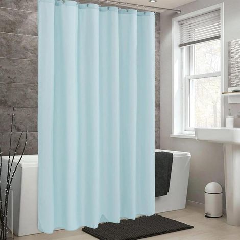Rideau Douche Anti Moisissure en PEVA 280x200cm/110x79in(WxH) Bleu Ciel Rideau de Douche Tissu Polyester Imperméable Lavable en Machine pour Baigoire Angle Salle de Bain avec 12 Crochets (1/5)