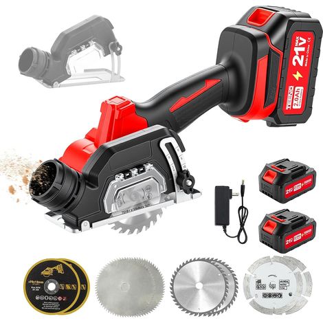 Scie Circulaire Sans Fil, Coupe Bois et Panneaux, 8 Lames 76mm  2x2,0Ah Batteries, Compatible Batteries, 20000tr/min, Réglage Profondeur (1/5)