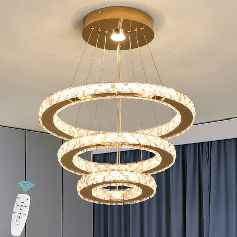 Lustre en cristal style luxe français – Plafonnier LED avec télécommande et 3 couleurs réglables, pour salon, chambre et salle à manger