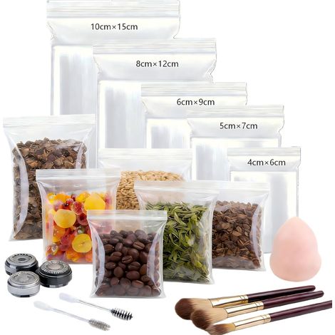 Pack of 500 Transparent Plastic Zip Bags, 5 Sizes Transparent Zip Bags, Resealable Plastic Pouch, Thick Waterproof Zip Freezer Bag, Reusable Plastic Zip Bag (1/5)