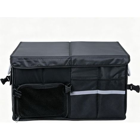 Organiseur de Coffre Pliable avec Couvercle, Boîte de Rangement Pliable pour Voiture, Grande capacité 57 L, 3 Compartiments en Tissu Oxford pour SUV, Berline, Camion, (Noir 55L) (1/5)