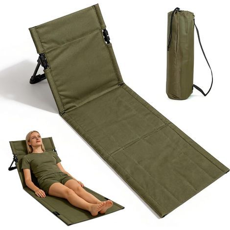 Chaise de sol pliable, chaise de plage, légère, avec dossier, coussin d'assise et coussin inclinable, utilisable comme chaise de plage pliante ou chaise de sol pour le jardin, la plage ou le camping ( (1/5)