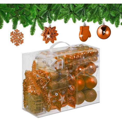 Boules de Noël, Lot de 100, en Plastique, Paillettes, Mates, Brillantes, décoration de Sapin, Orange (1/5)