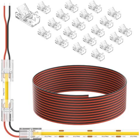 LED Connecteurs pour 8MM 2 Broches Bandes Lumineuses LED, 20pcs Bandes à Fils Connecteurs, 3M 22AWG Extension Fils pour sans soudure et sans espace 5V,12V et 24V Ruban LED COB 2835 (1/5)