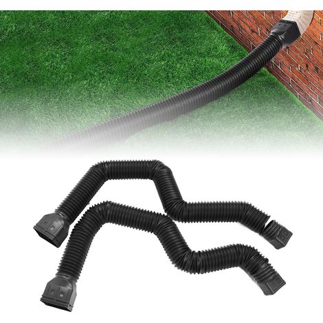Set aus 2 Fallrohrverlängerungen, flexible Verlängerungen, Umlenker, ausziehbar von 53 cm bis 147 cm, Entwässerungsanschlüsse, kompatibel mit den meisten Fallrohren im Wohnbereich, schwarz (1/5)