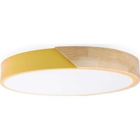 Plafonnier LED circulaire 30W métal jaune bois 3000,4000,6000K 3000LM