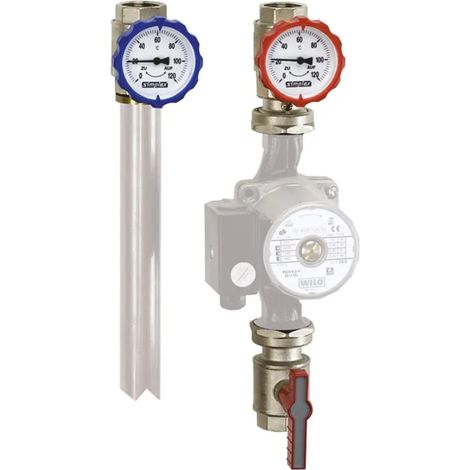Flamco Gruppo raccordo pompa 3 pz. Thermom.gr. DN25 G1i PN16 MS vern. con raccordo a vite, F10192