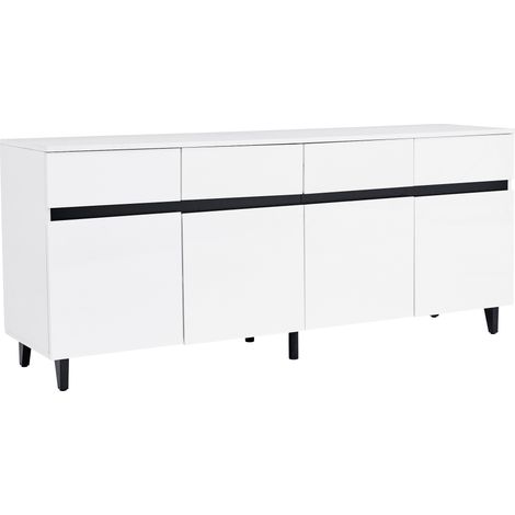 Credenza sideboard bianca lucida con 4 cassetti, 2 ante e ripiani regolabili 160 cm (1/5)
