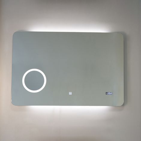 LED-Spiegel 100x70 mit Linse und Uhr (1/4)