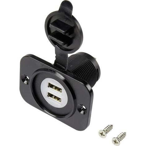 Double embase femelle USB avec capot anti-poussière embase femelle, verticale 2 voies, Face avant rectangulaire 43.1 x (1/3)