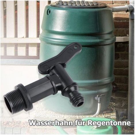 Robinet Pour Récupérateur D’eau De Pluie 3/4 Pouce, Set 2 Pièces 25 mm Avec Joint D’étanchéité Et Écrou, Noir (1/4)