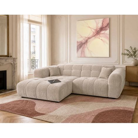 Lisa Design – Canapé d'angle gauche 4 places en tissu texturé 100% polyester – Méridienne spacieuse – Confort mousse haute densité 30kg/m3 – Style contemporain