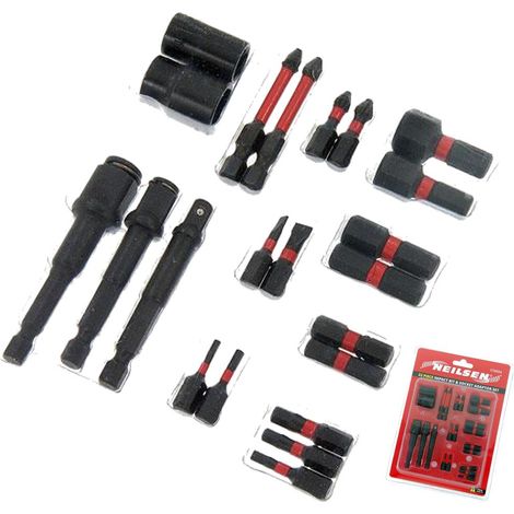 Neilsen 22pc Impact Bit Set Drill Driver Screwdriver Bits Adaptor Flat Pozi Hex