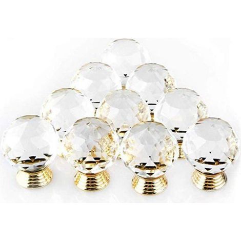 Lot de 10 Poignée bouton,Verre cristal,Diamètre 30mm,Alliage or,Meuble tiroir armoire (1/5)