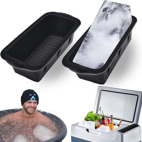 2 bacs à glaçons géants réutilisables en silicone, adaptés aux bains de glace et aux congélateurs, couleur noire. (1/5)