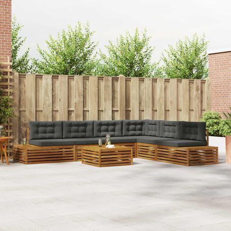 vidaXL Outdoor-Sofagarnitur mit Kissen 7 Stück Natur und Anthrazit (1/5)