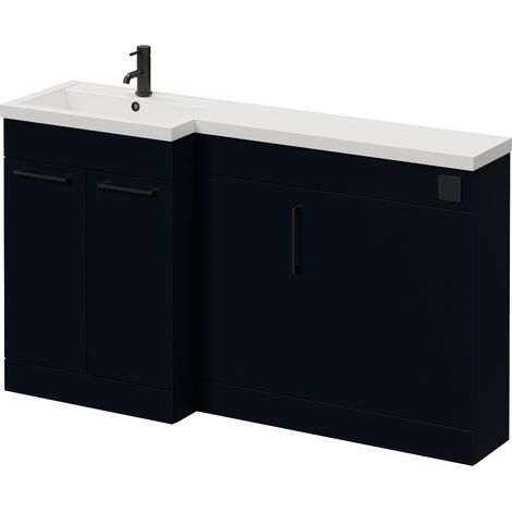 Napoli 390 Deep Blue 1500mm 3 Door Vanity Unit Toilet Suite with Left Hand Square Lucia Basin - 1500mm - Matt Black 160mm HandleWithout Kingston Toilet Pan