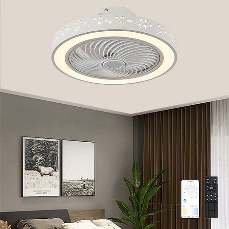 Ventilateur de plafond de 46 cm avec éclairage, télécommande / contrôle par application, intensité variable, 6 vitesses (1/5)