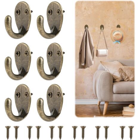 6PCS Ensemble de Crochets Antiques en Laiton et Bronze Pour Décoration Rétro et Fonctionnelle Crochets Simples Bronze Muraux Patère Ton Crochets Ovales Pour Porte Manteau, Serviettes, et Plus (1/5)