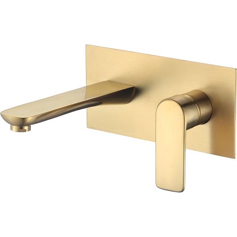 VALAZ Grifo de lavabo empotrado ovalado con embellecedor cuadrado dorado cepillado serie sil (1/2)