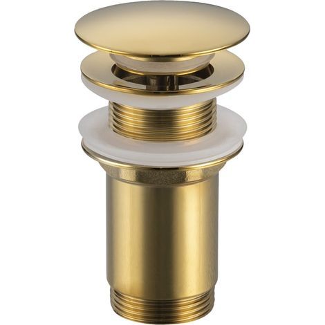 Bonde de lavabo clic-clac sans trop-plein – Laiton résistant à la corrosion – Diamètre G1 1/4 – Forme ronde – Soupape d'ouverture incluse