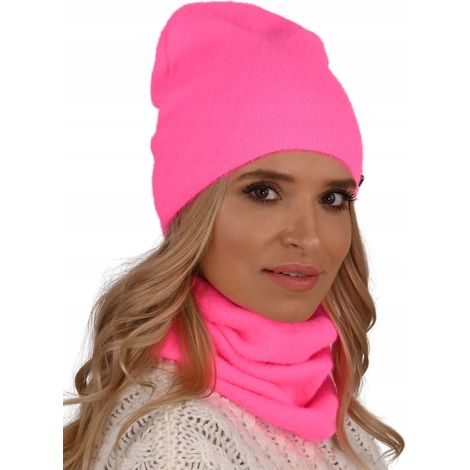 Ensemble femme néon bonnet alpaga avec foulard tube AL1