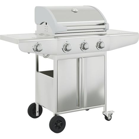 Gas BBQ Grill with 4 Burners Silver Stainless Steel vidaXL