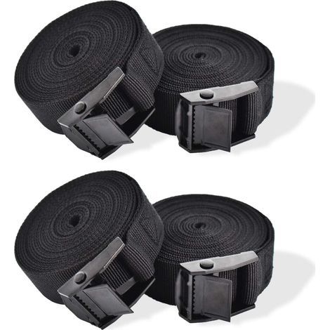 Set mit 4 robusten, verstellbaren Spanngurten mit Schnallen für Motorräder, Ladung, LKWs, Anhänger und Gepäck – 1 m x 2,5 cm, schwarz (1/5)
