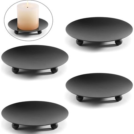 Bougeoirs noirs - Plateaux pour bougeoirs (lot de 4) - Convient aux bougies piliers - Bougies de baptême - Bougeoirs - Supports pour bougeoirs (lot de 4 - Noir) (1/5)