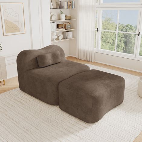 Canapé modulaire sans cadre individuel avec pouf, design ondulé, rembourrage en mousse haute densité 32D, coussin de dossier amovible, tissu doux, adapté pour appartement, salon et chambre à coucher, (1/5)