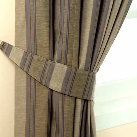HOMESCAPES Grey Modern Stripe Jacquard Curtain Tie Back Pair