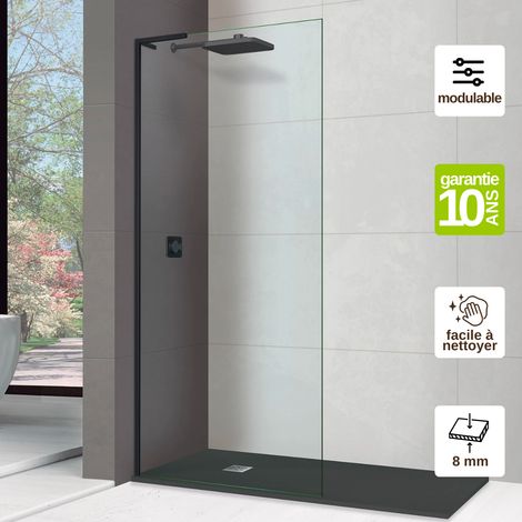 Pare douche fixe en verre trempé transparent ép 8mm anti calcaire, L.100H195 cm - profilé noir mat - Mont Blanc E SUPERBAN (1/5)