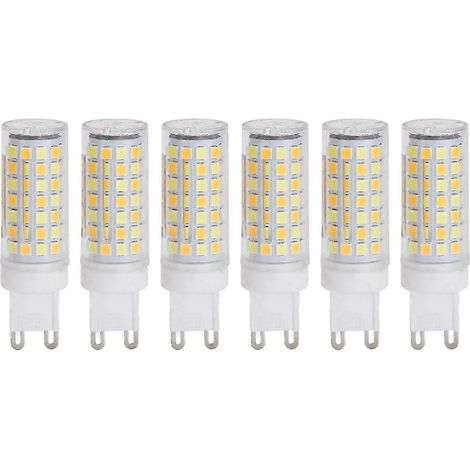 Lot de 6 ampoules LED G9 9W 220V à intensité variable, blanc chaud, pour lustre, plafonnier ou applique murale. (1/4)