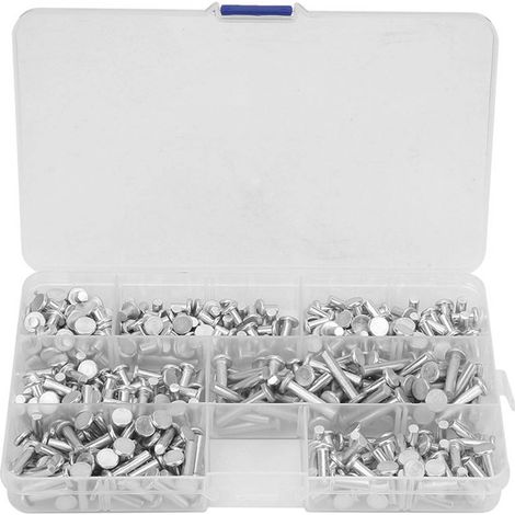 Kit d'assortiment de 350 rivets M4 à tête plate en aluminium massif, longueurs 4/6/8/10/12/16/20 mm
