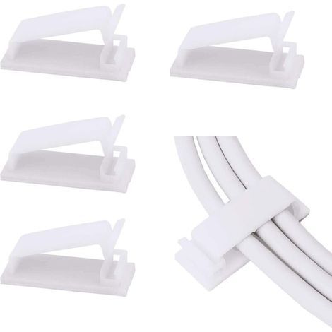 Lot de 50 clips de gestion de câbles auto-adhésifs (blancs), organisateurs de câbles, clips de fil, support de cordon pour TV, PC, câble Ethernet sous le bureau, la maison et le bureau. (1/4)