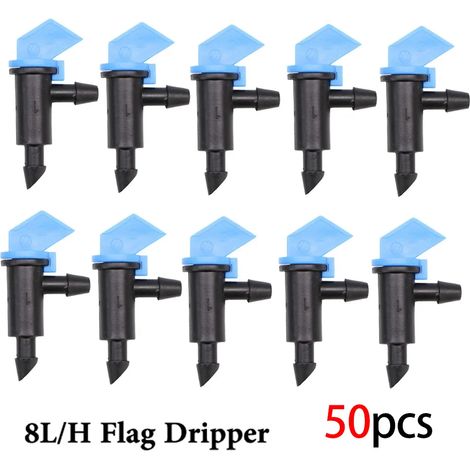 (D--8Lx50pcs)Goutteur d'arrosage de jardin en forme de drapeau, buses de raccordement de tuyau de 4 mm, goutteur pour plantes en pot (1/5)