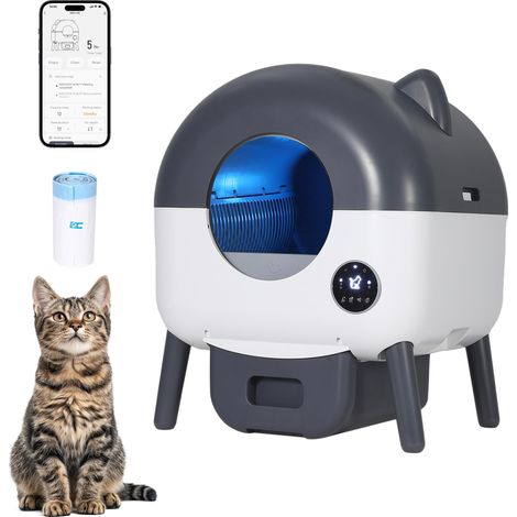 Litière auto-nettoyante, 66L, bac à litière automatique amélioré avec application, capteurs de sécurité anti-pincement, 6 lumières ambiantes réglables, toilettes intelligentes pour chat (1/5)