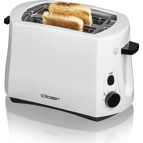 Grille-Pain pour 2 tranches de toast, support pour petits pains intégré, Élevateur de tranches de pain, Tiroir à miette, 825 W, Boîtier en matière plastique blanc (1/5)